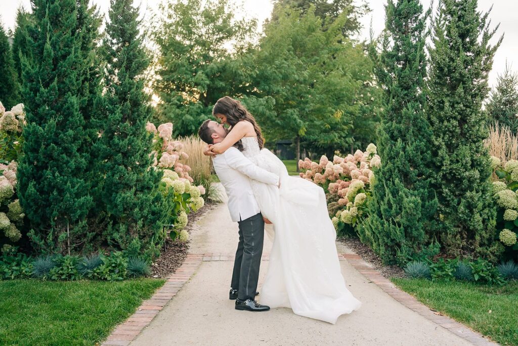 wedding portraits at redeemed farm during golden hour