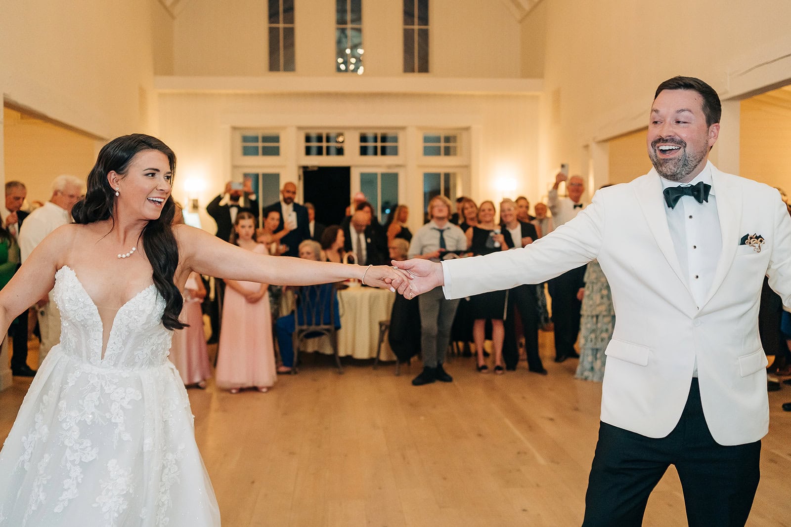 bride and groom dancing during redeemed farm wedding reception