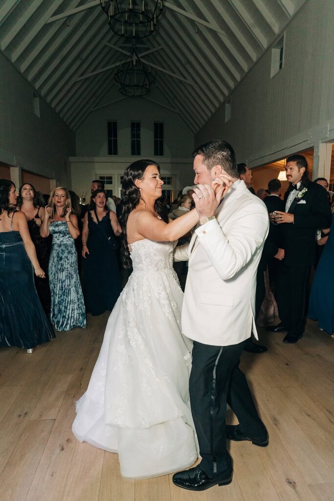 bride and groom dancing during wedding reception at redeemed farm