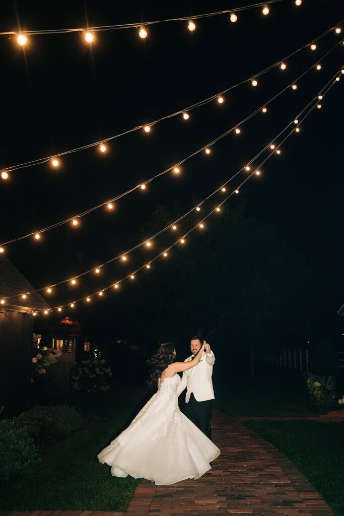 nighttime portraits at redeemed farm wedding, mn
