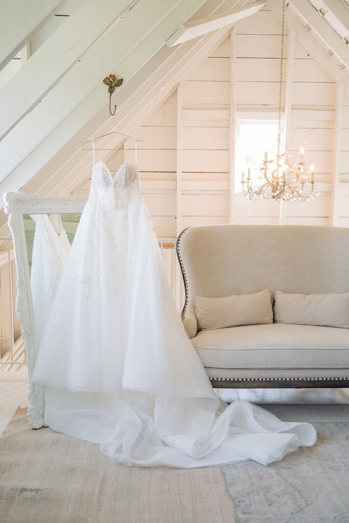 brides dress on morning of the wedding at redeemed farm