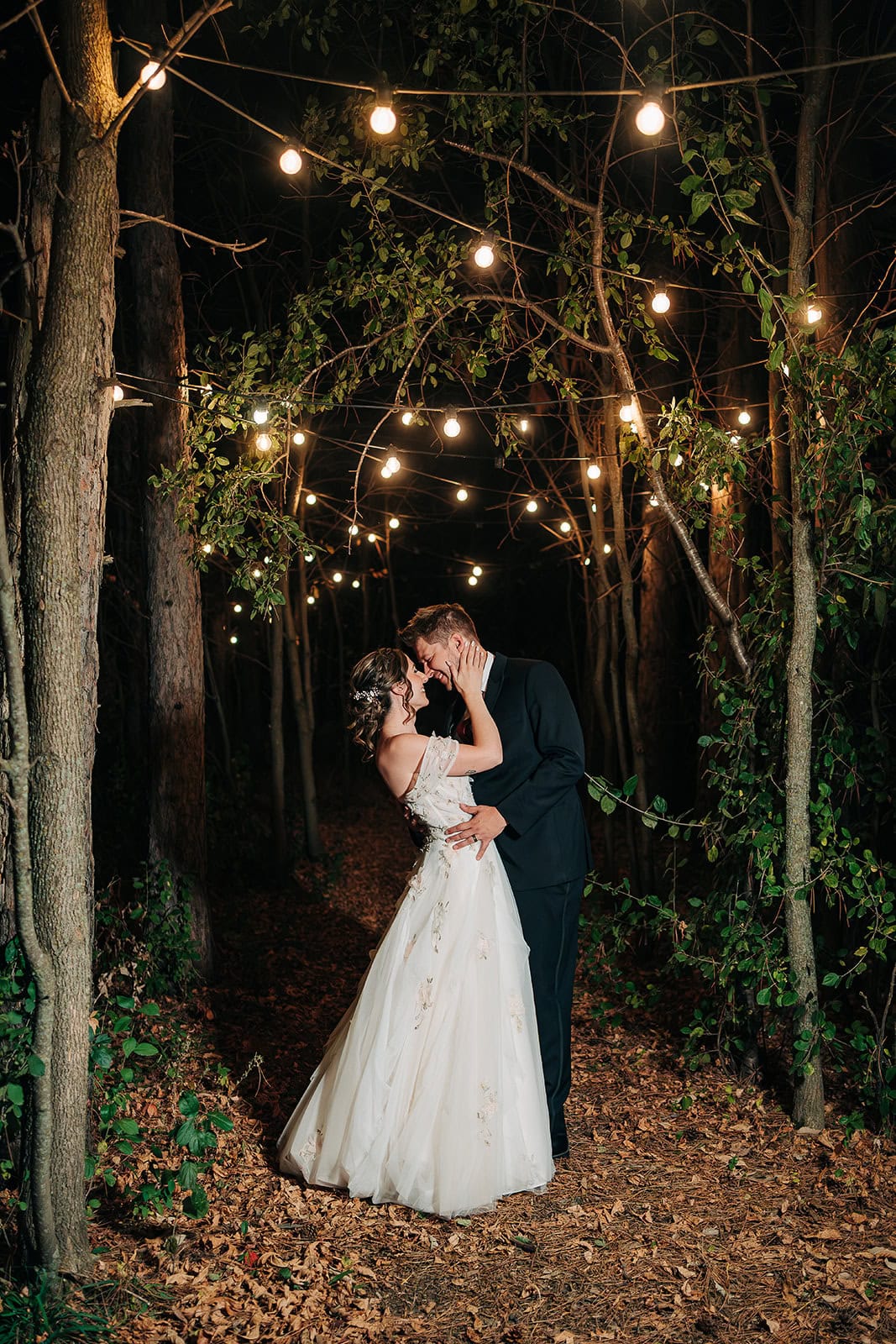 Evening reception lighting at Ivory North wedding venue under twinkling lights