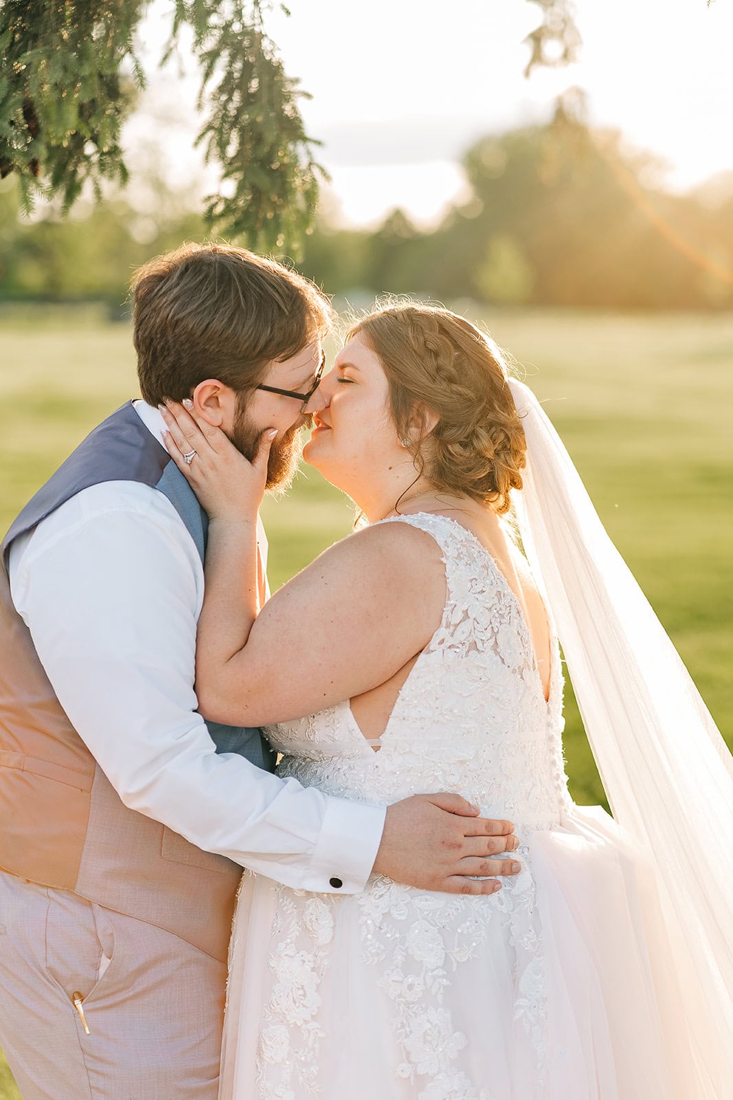 warm evening light at Mayowood stone barn wedding