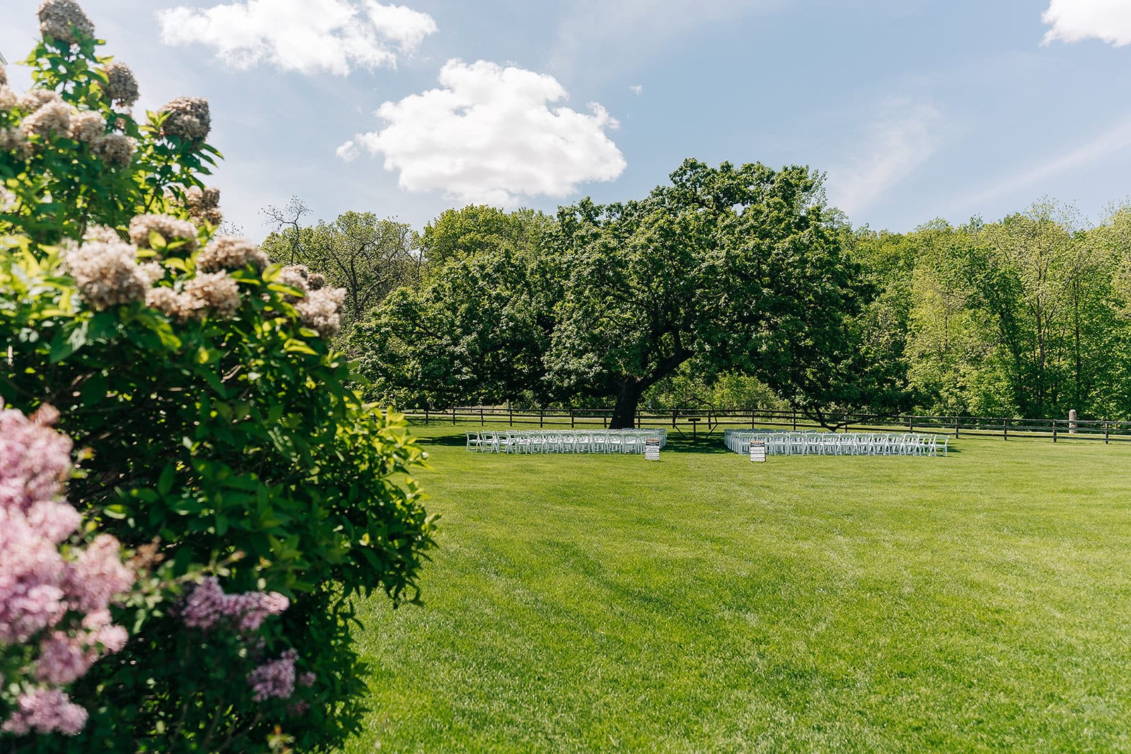 wide view of ceremony space at Rochester stone barn