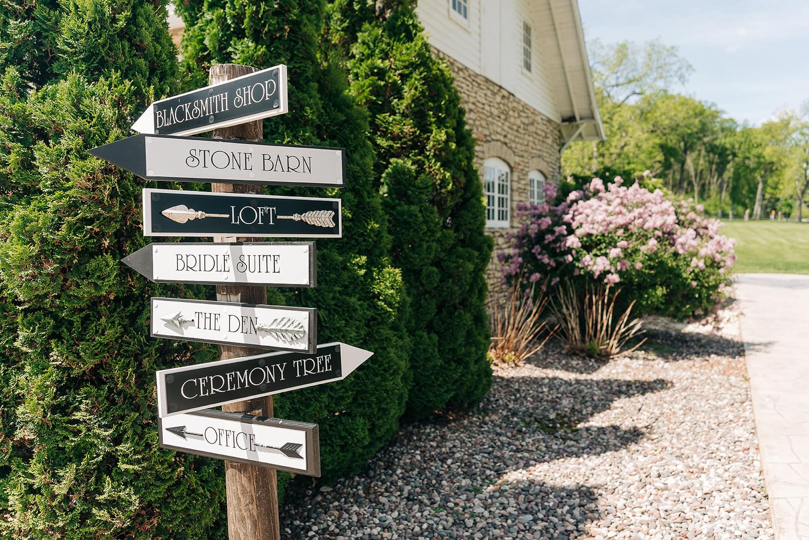 wedding signage at mayowood stone barn wedding